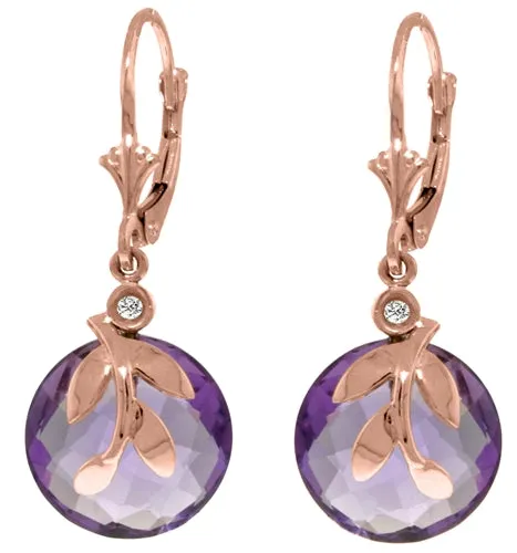 10.63 Carat 14K Solid White Gold Leverback Earrings Amethyst Diamond