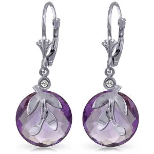 10.63 Carat 14K Solid White Gold Leverback Earrings Amethyst Diamond