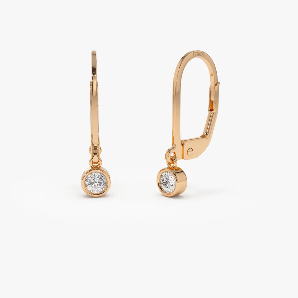 14k Lever Back Bezel Setting Diamond Earrings