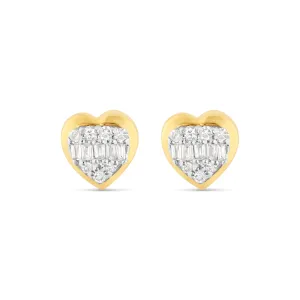 14K Yellow Gold Heart Diamond Stud Earrings
