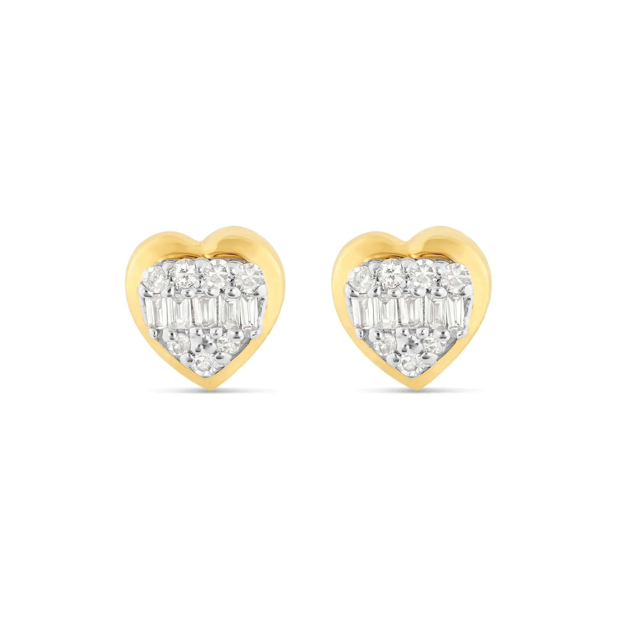 14K Yellow Gold Heart Diamond Stud Earrings