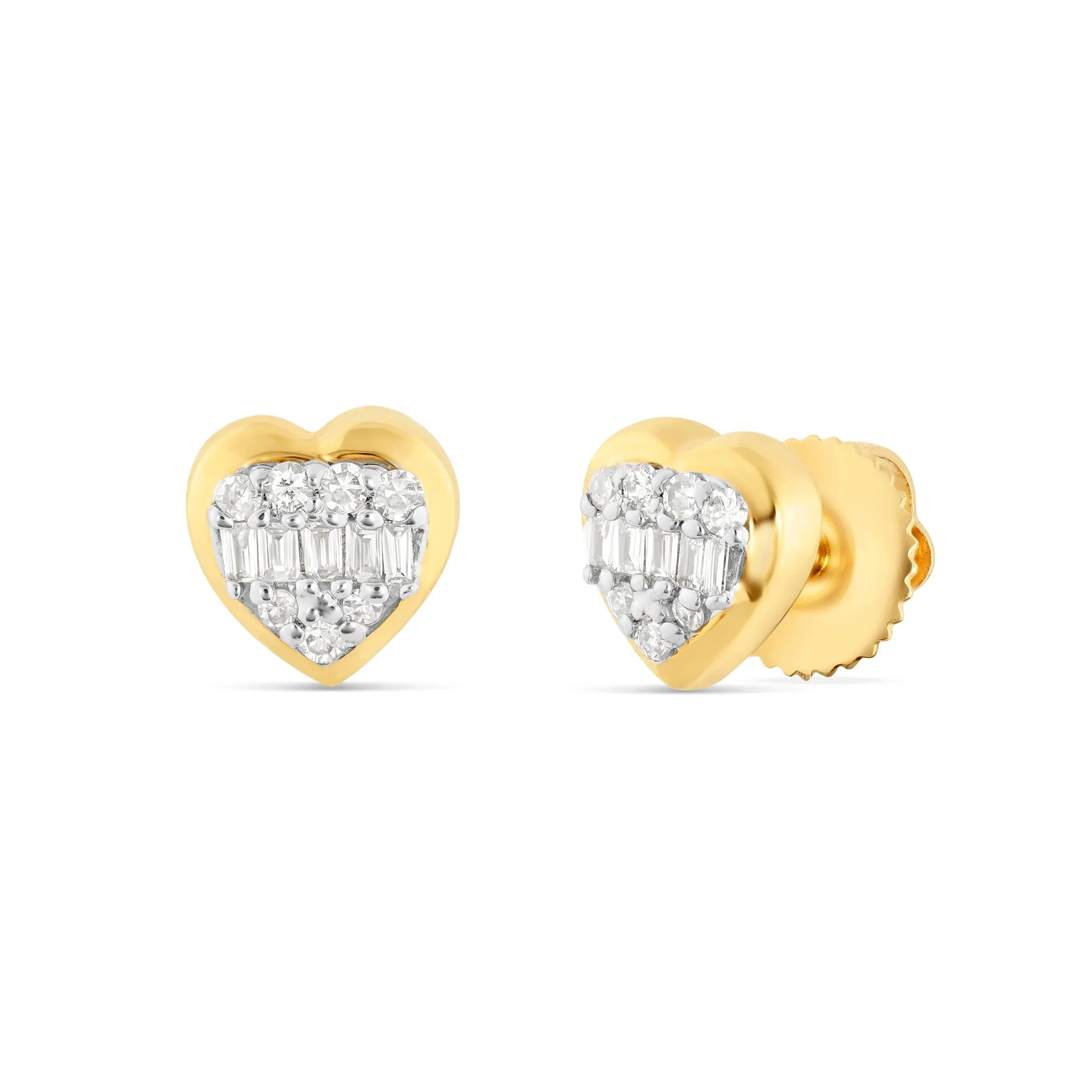 14K Yellow Gold Heart Diamond Stud Earrings