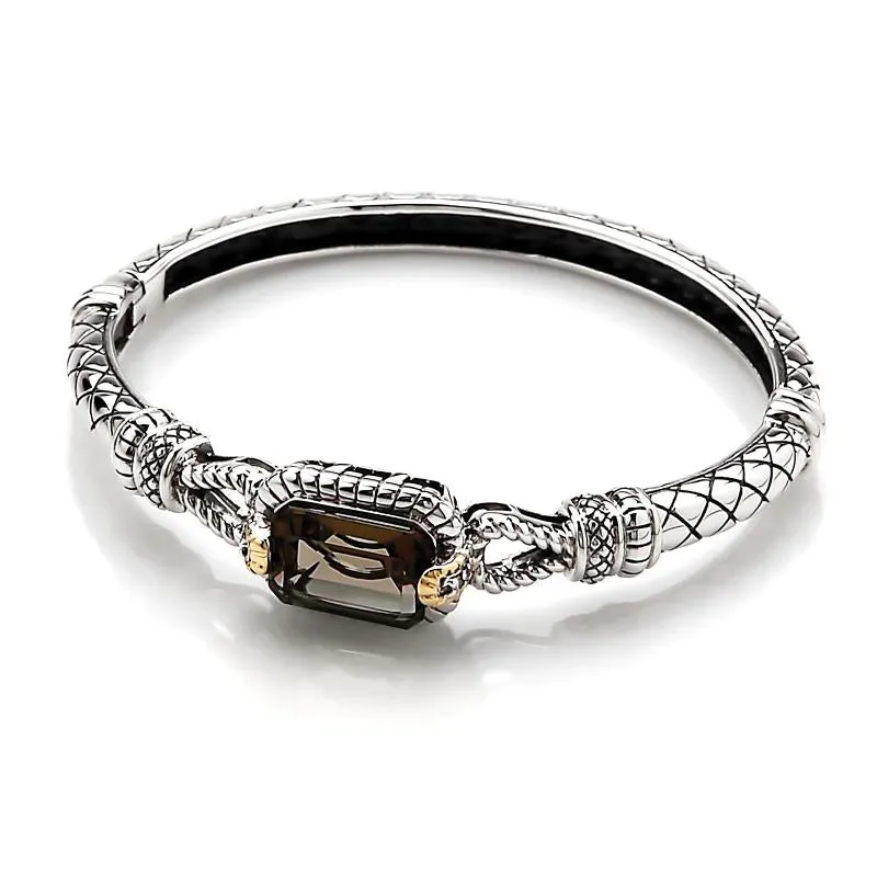 14Kt/Silver Smoky Quartz and Diamond Bangle (141BG111265QSDM)