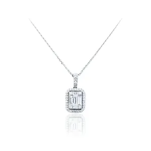 18k Gold and Diamond Illusion Emerald Halo Pendant