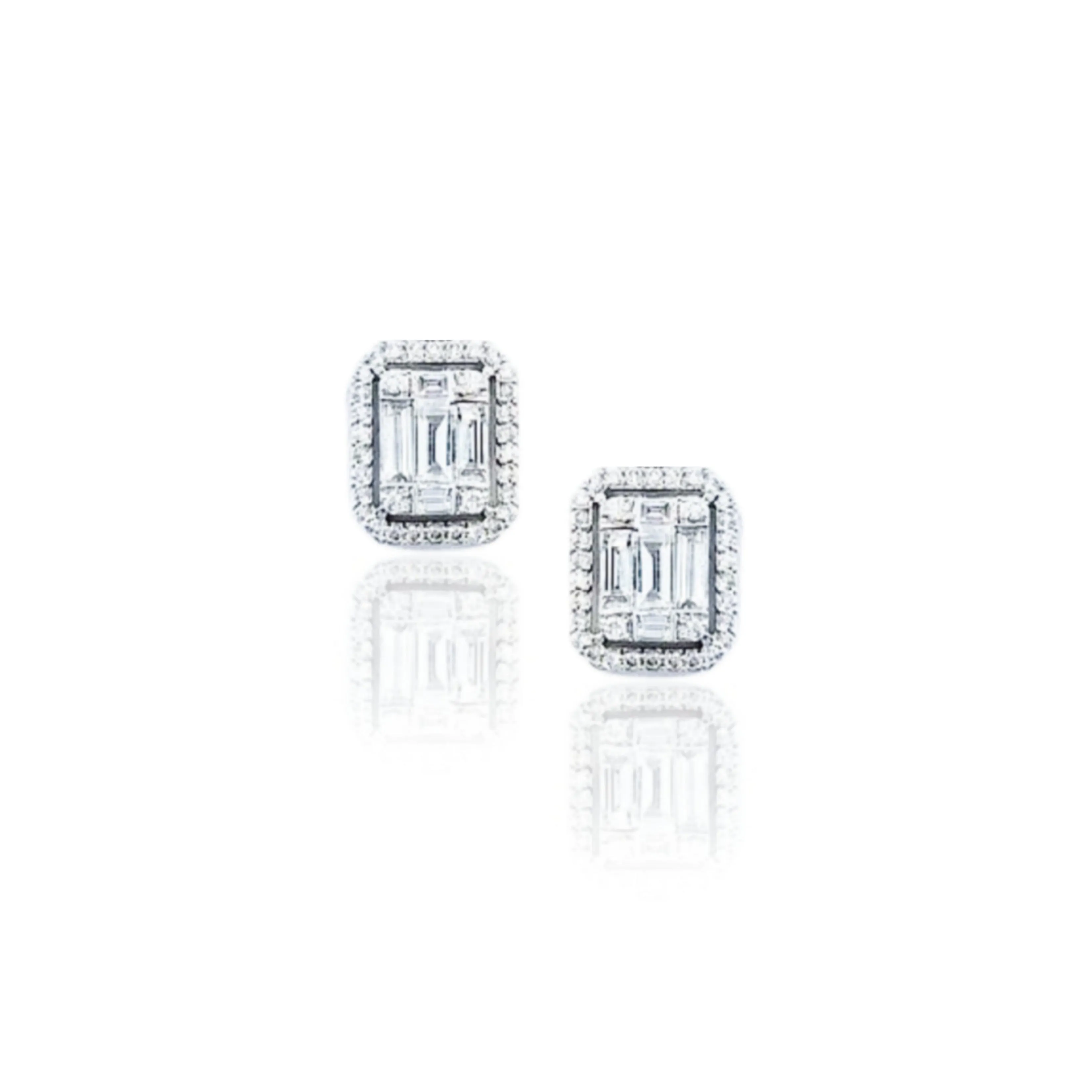 18k Gold and Diamond Illusion Emerald Halo Stud Earrings