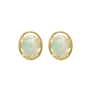 18K Gold Solitaire Opal Stud Earrings