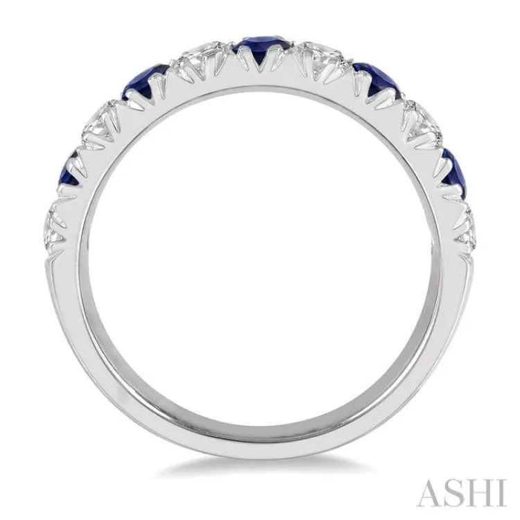 2.9 MM Sapphire and 1/2 ctw Round Cut Diamond Precious Wedding Band in 14K White Gold