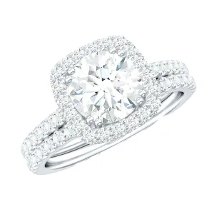 3.25 CT Round Certified Moissanite Wedding Ring Set with Halo