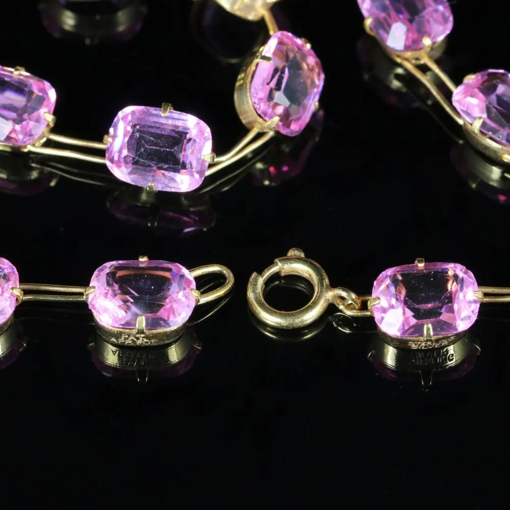 Antique Pink Paste Necklace 18Ct Gold Gilt