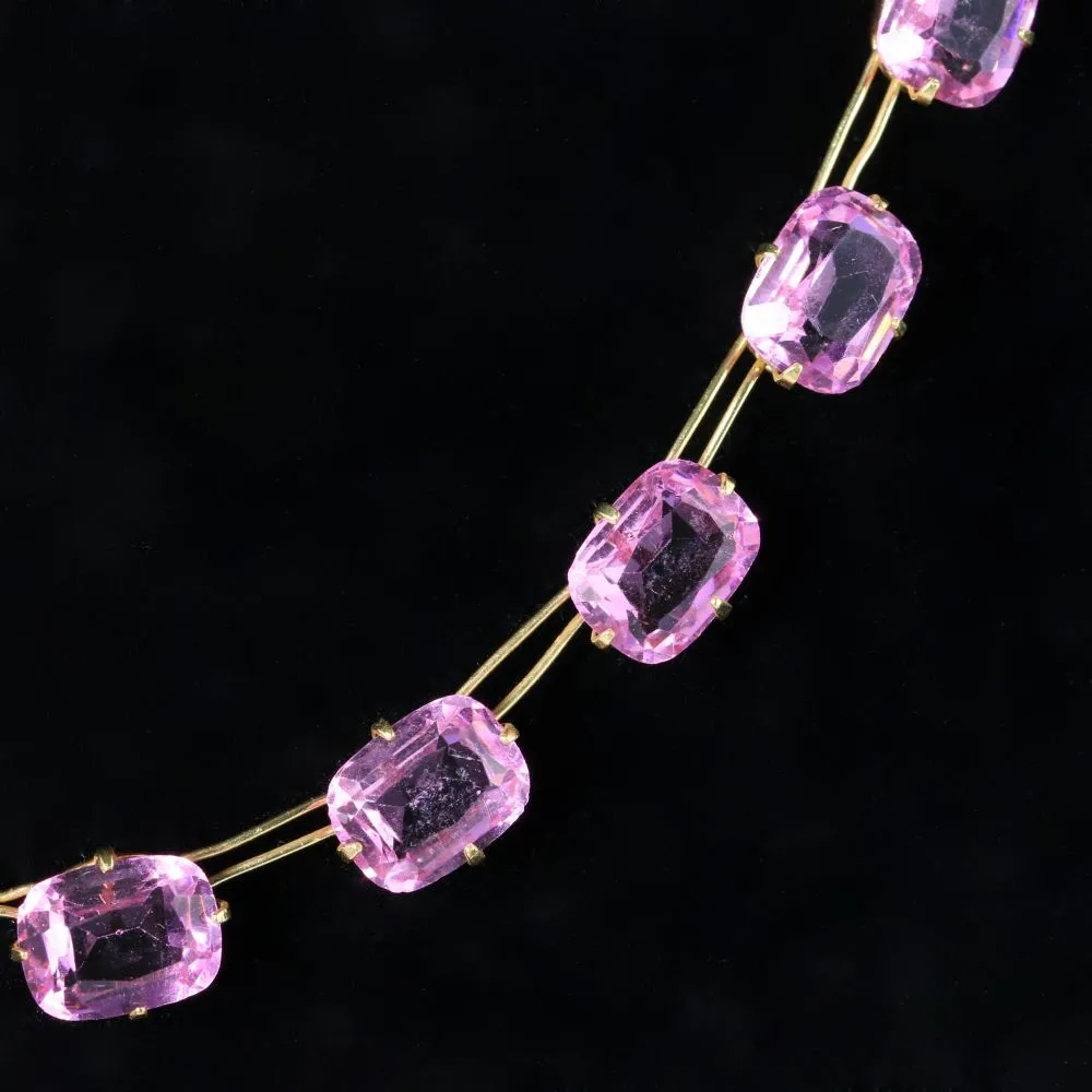 Antique Pink Paste Necklace 18Ct Gold Gilt