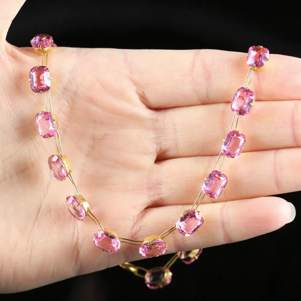 Antique Pink Paste Necklace 18Ct Gold Gilt