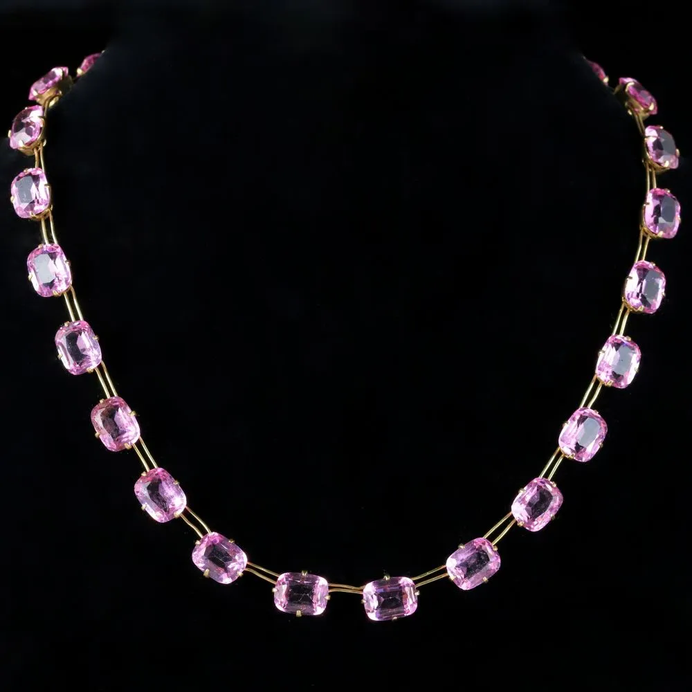 Antique Pink Paste Necklace 18Ct Gold Gilt