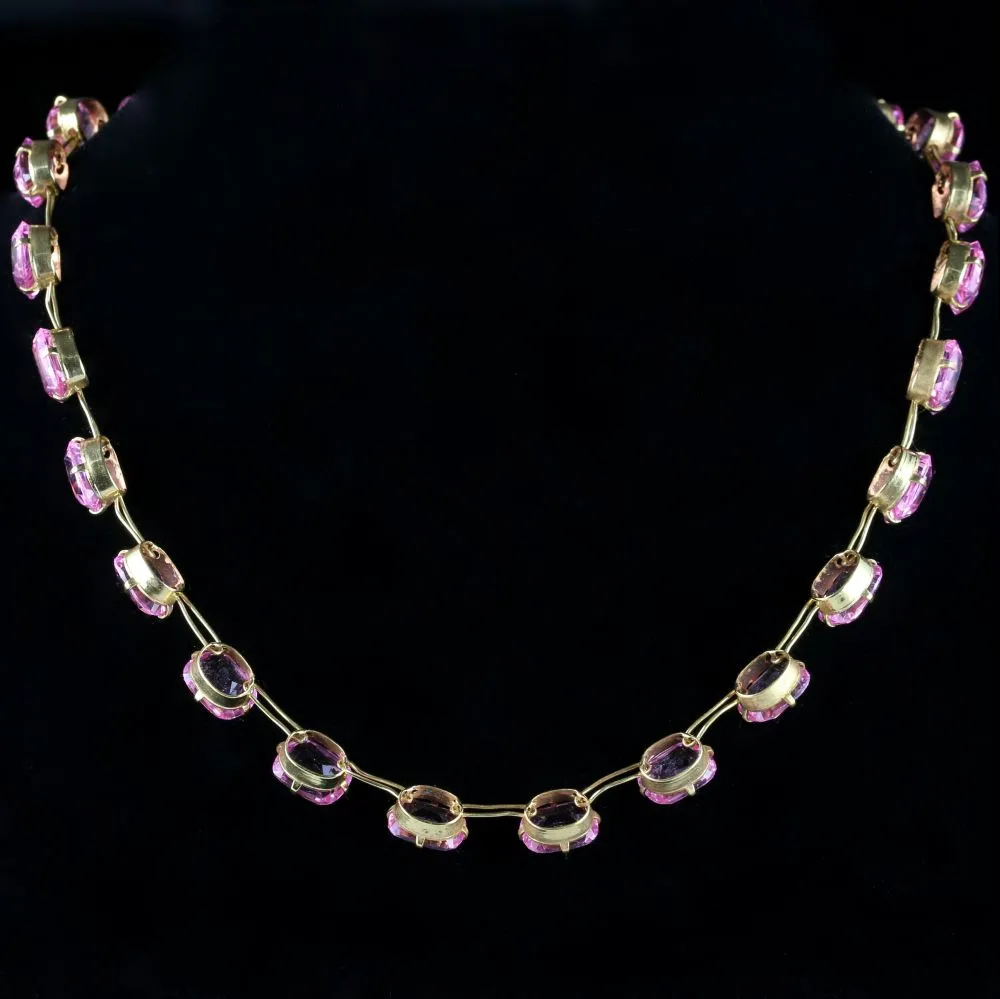 Antique Pink Paste Necklace 18Ct Gold Gilt