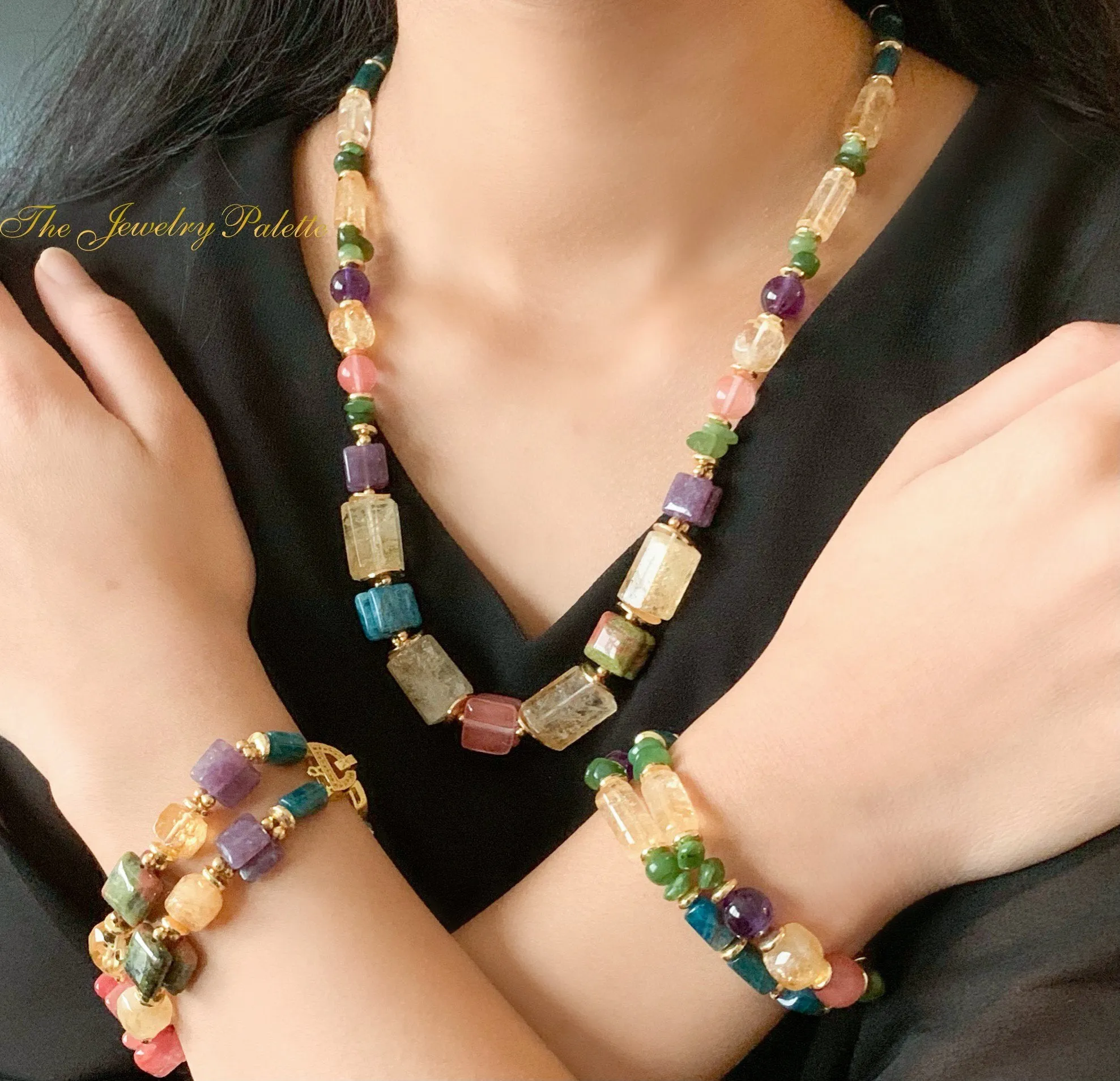 Cora citrine and multi gemstone stretchable bracelet