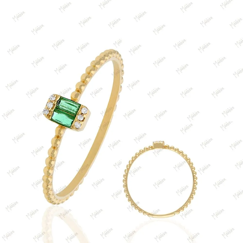 Diamond & Baguette Emerald Minimalist Ring in US Size 5