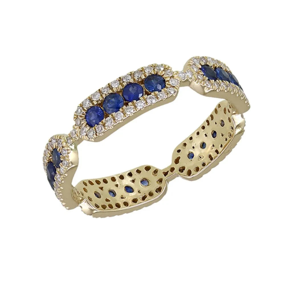 Diamond & Blue Sapphire Band Ring in US Size 7