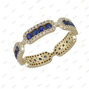 Diamond & Blue Sapphire Band Ring in US Size 7