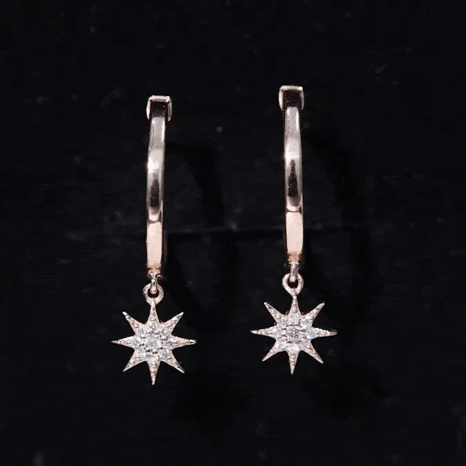 Diamond Celestial Hoop Drop Earrings with Milgrain Details