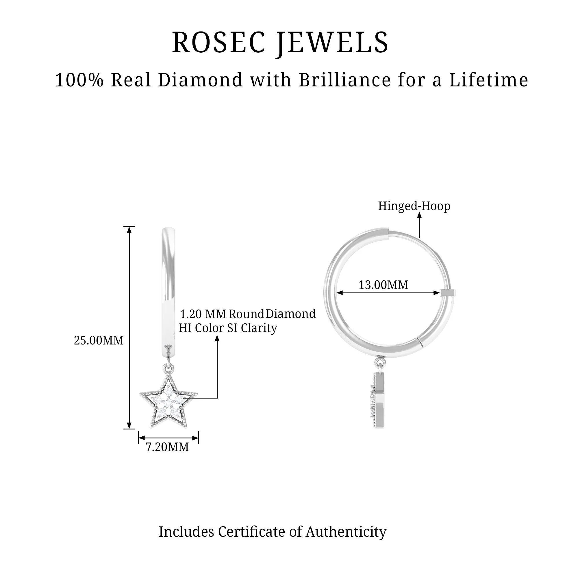 Diamond Celestial Hoop Drop Earrings with Milgrain Details