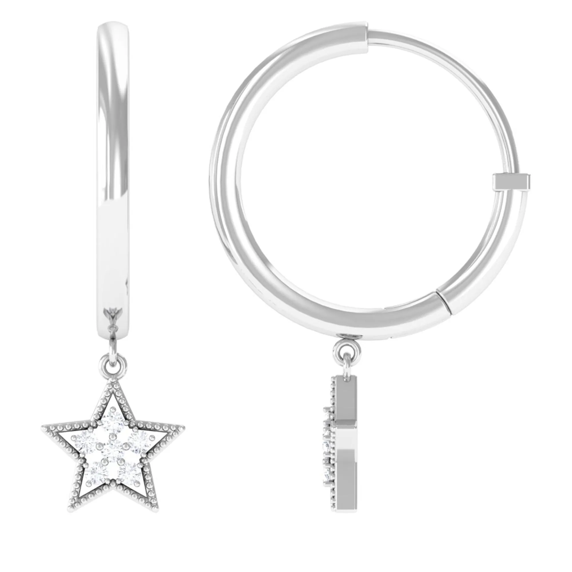 Diamond Celestial Hoop Drop Earrings with Milgrain Details
