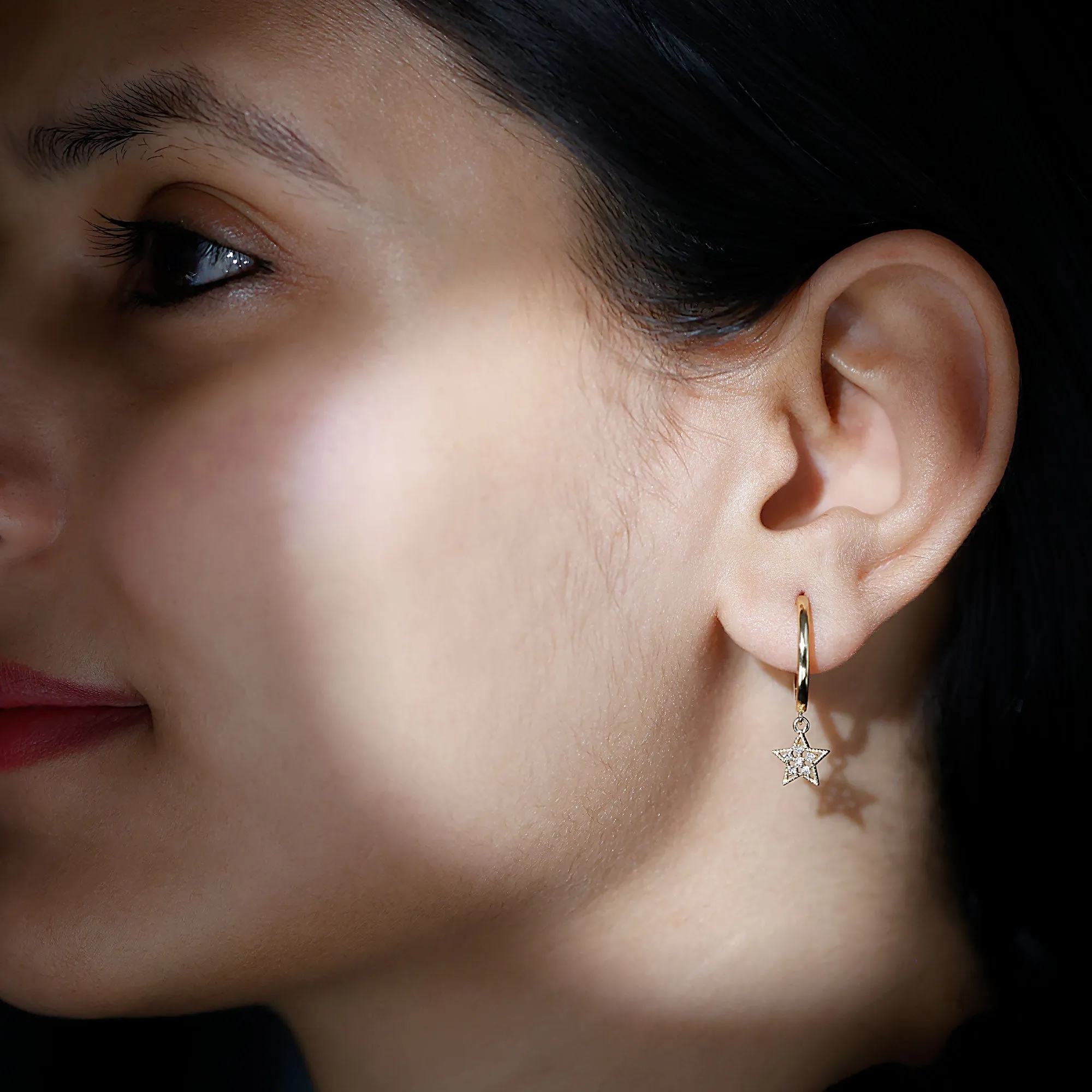 Diamond Celestial Hoop Drop Earrings with Milgrain Details