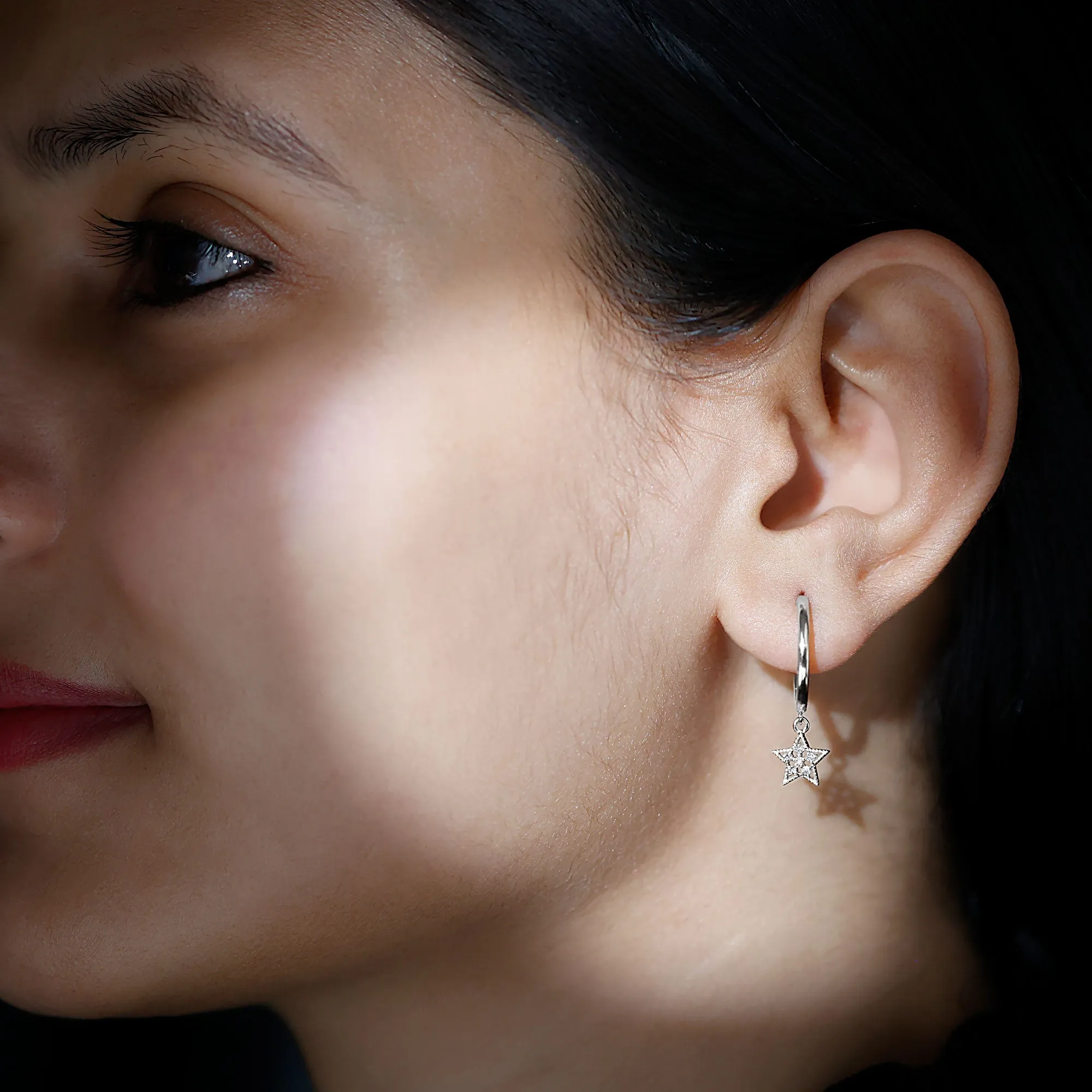 Diamond Celestial Hoop Drop Earrings with Milgrain Details