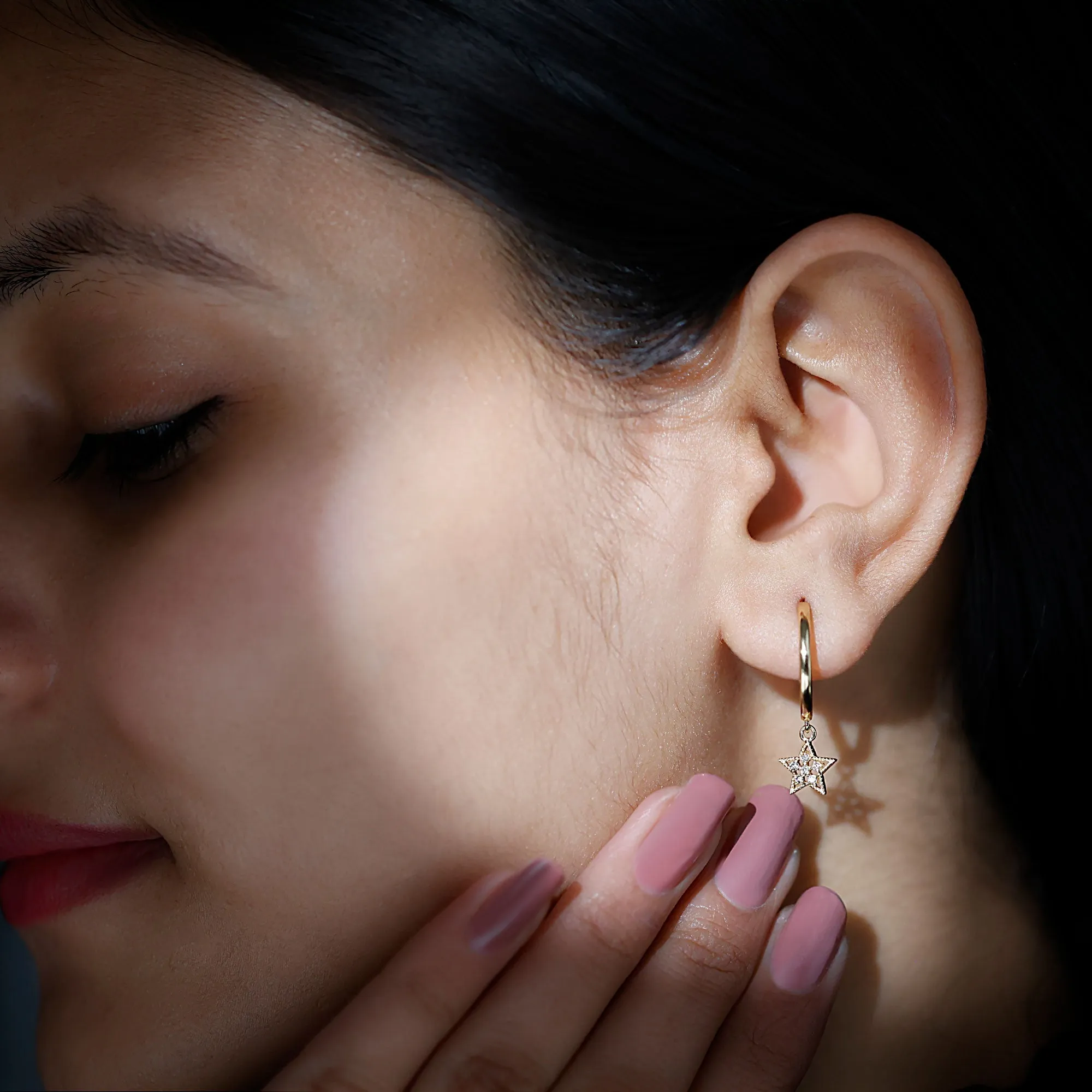 Diamond Celestial Hoop Drop Earrings with Milgrain Details