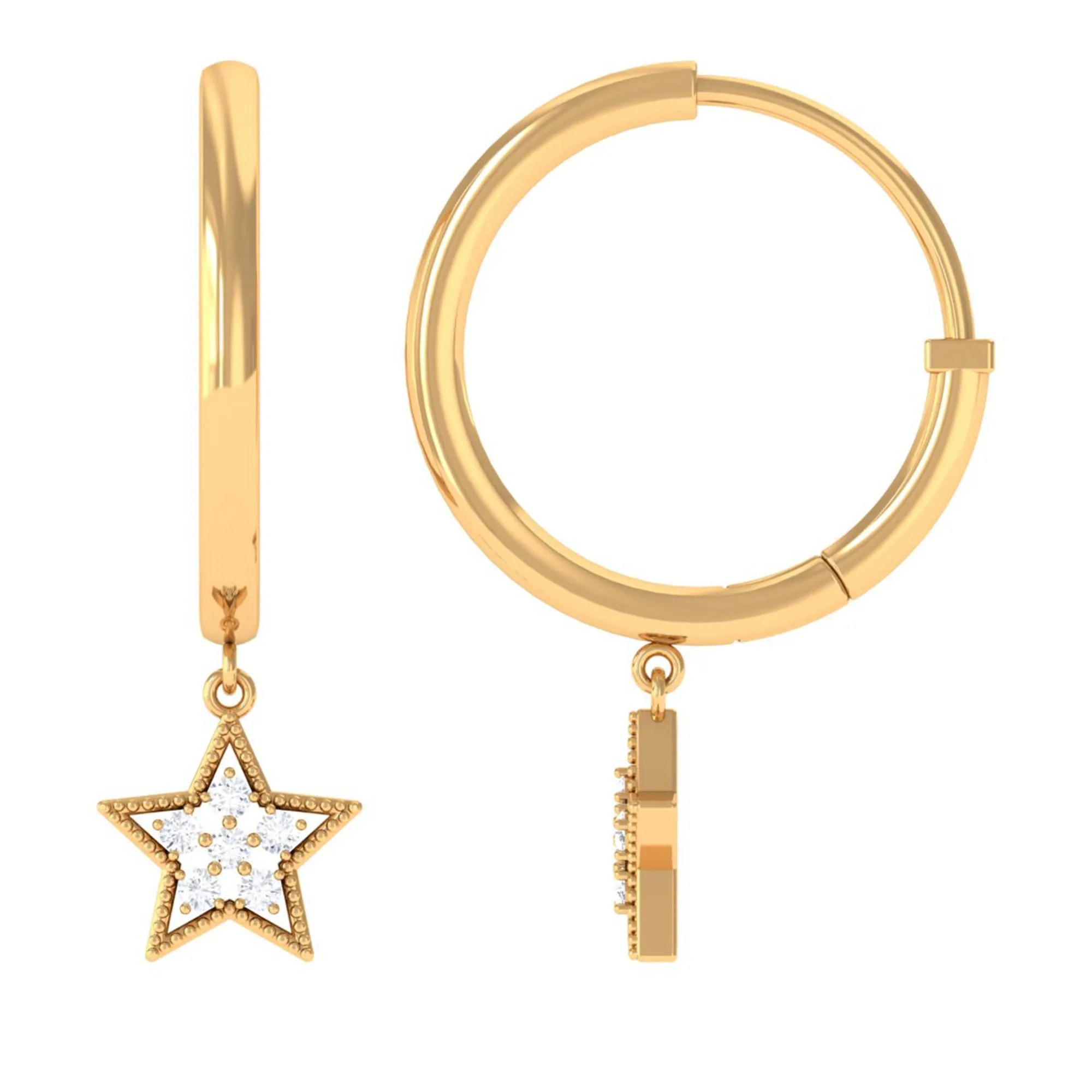 Diamond Celestial Hoop Drop Earrings with Milgrain Details