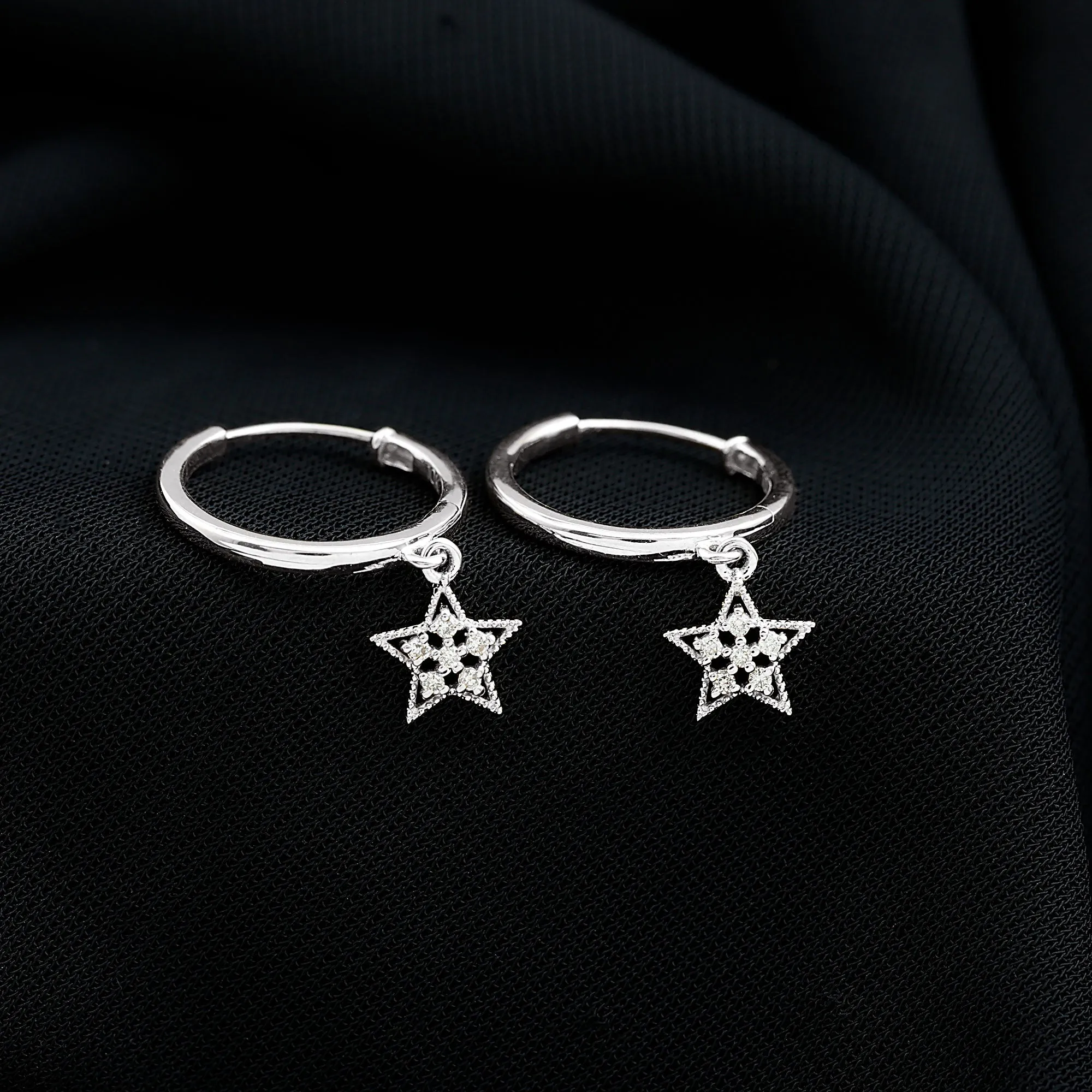 Diamond Celestial Hoop Drop Earrings with Milgrain Details