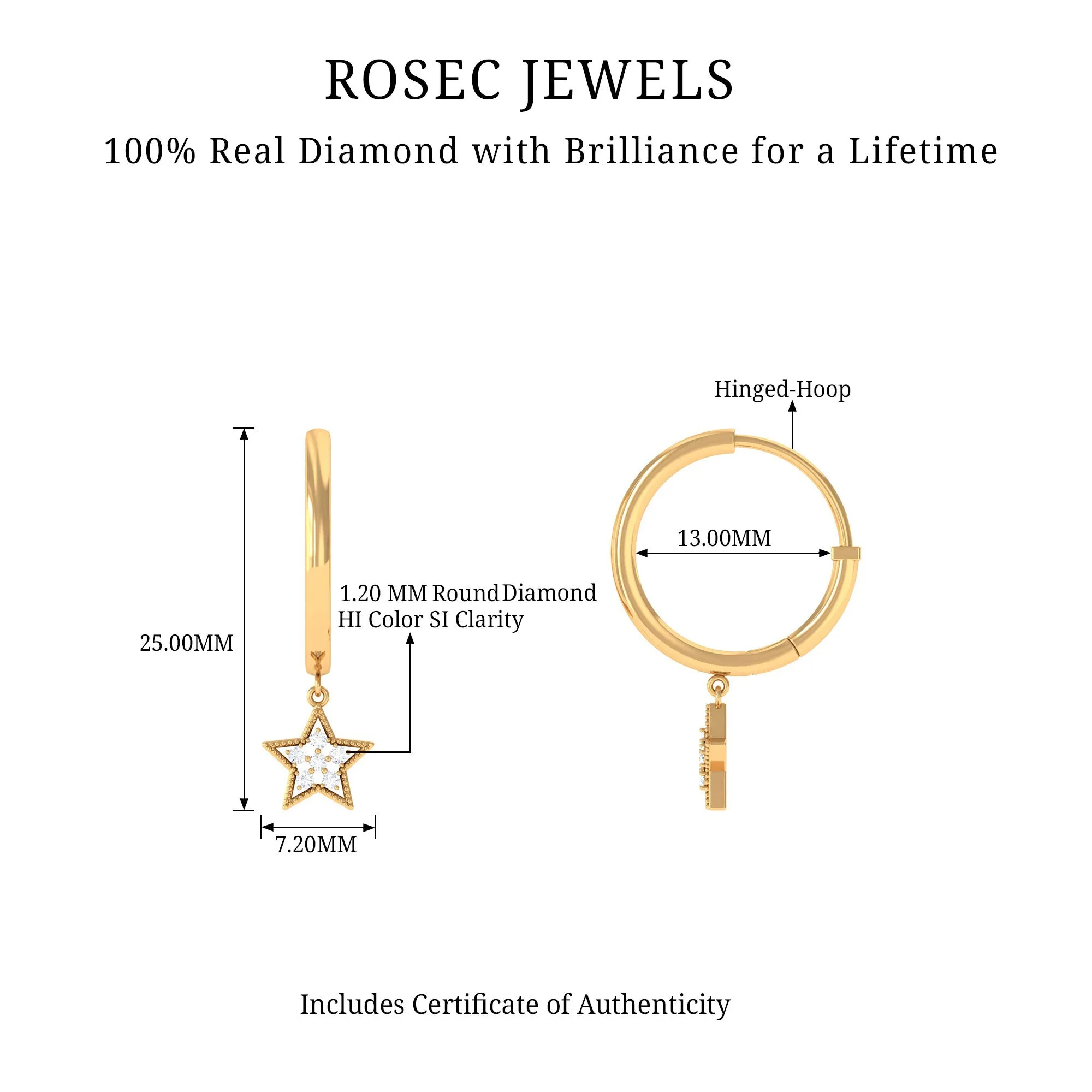 Diamond Celestial Hoop Drop Earrings with Milgrain Details
