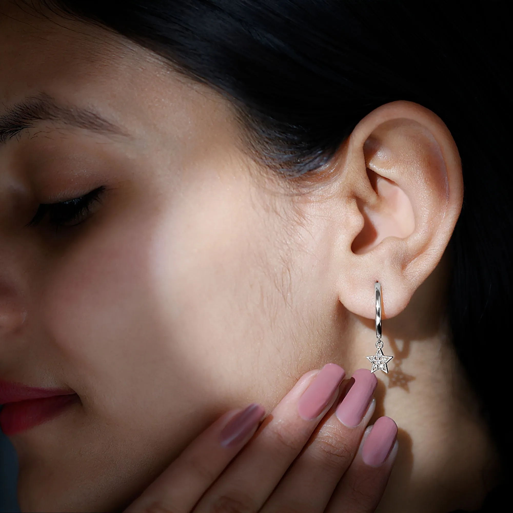 Diamond Celestial Hoop Drop Earrings with Milgrain Details