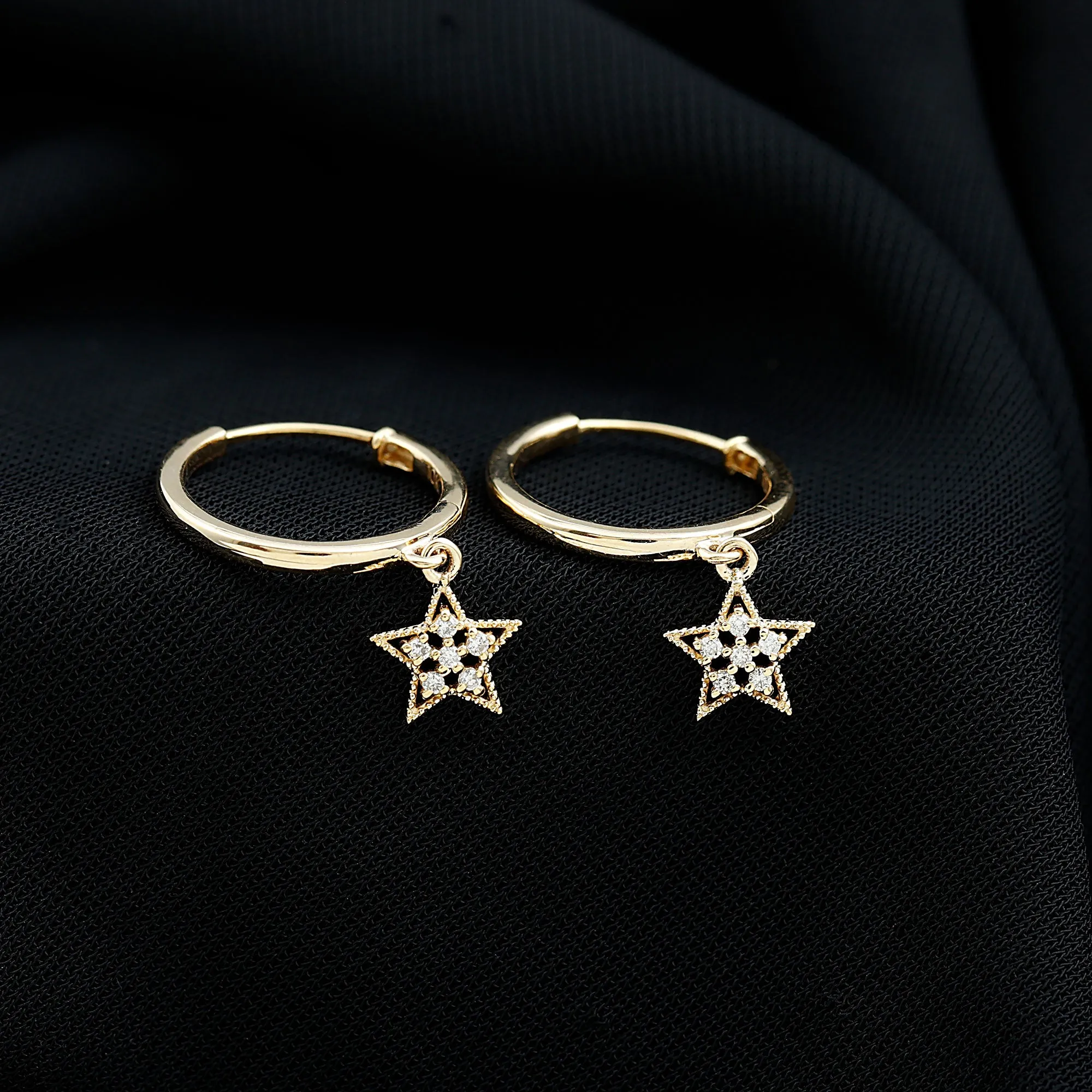 Diamond Celestial Hoop Drop Earrings with Milgrain Details