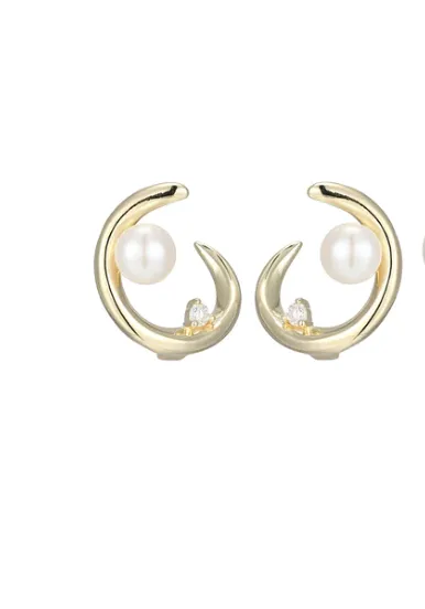 ELLE Gold Plated "Satellite" Pearl & Moissanite Stud Earrings (SI5137)