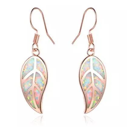 Fire Opal Leaf Earrings in 18K Rose Gold Plating by Peermont