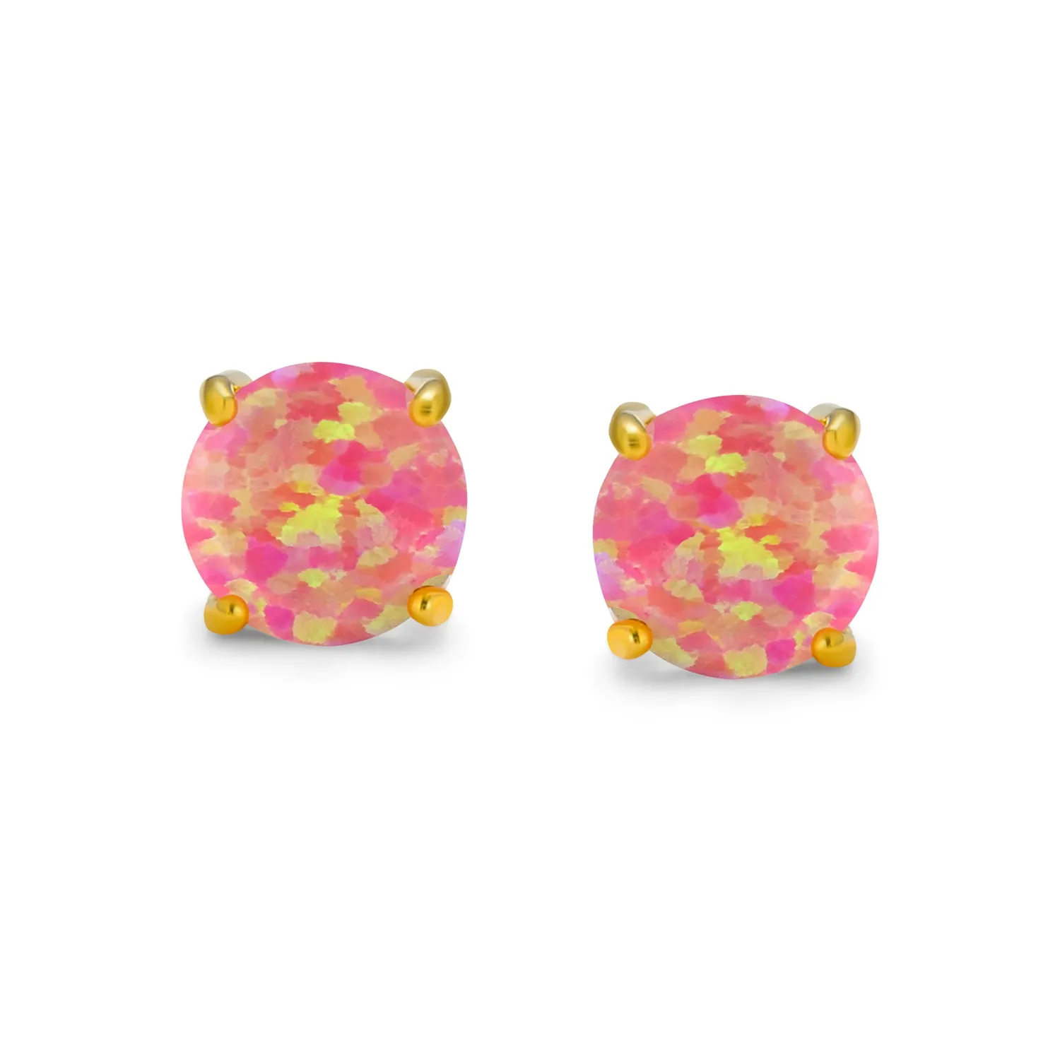 Golden Created Opal Round Solitaire Stud Earrings 14K Gold 6MM Birthstone
