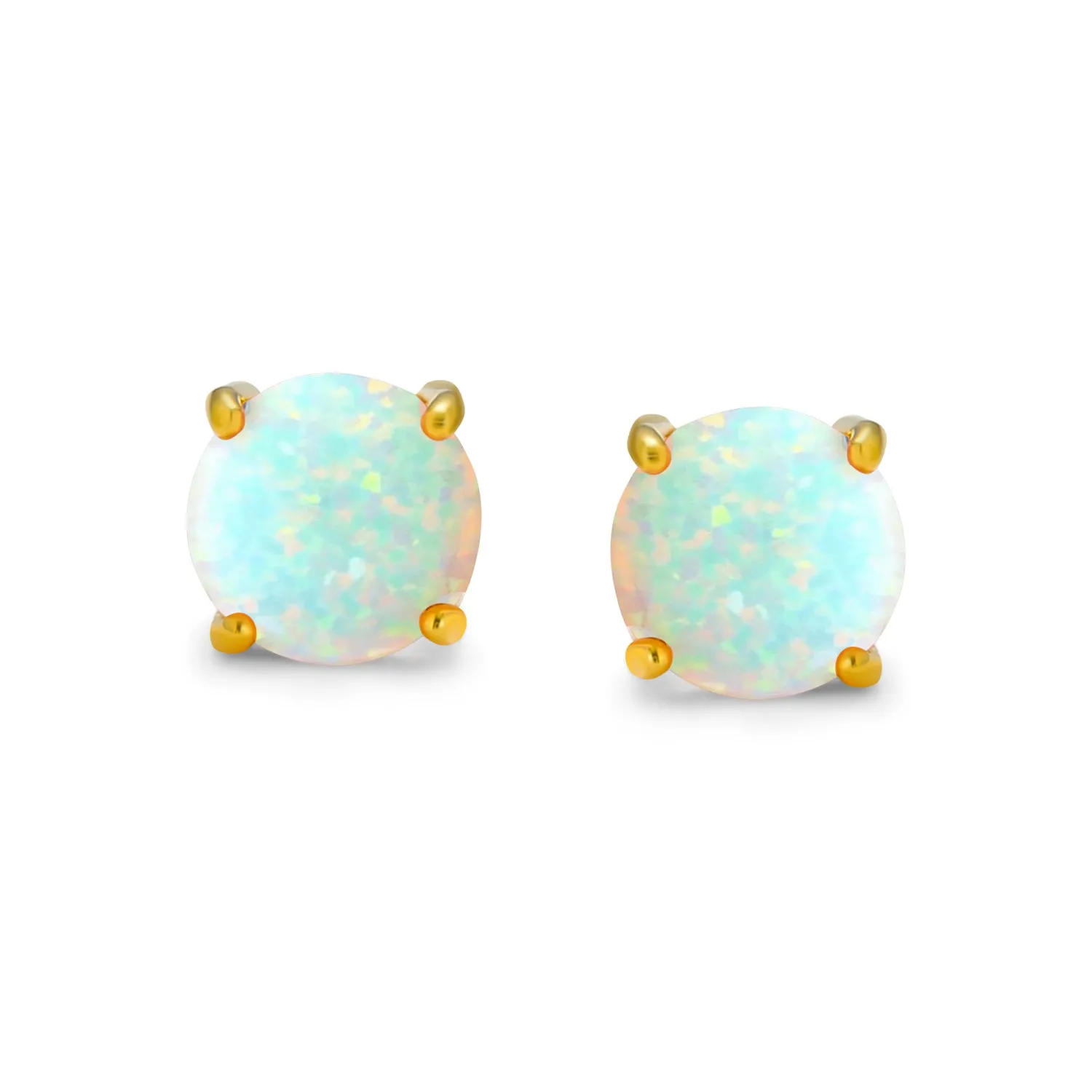 Golden Created Opal Round Solitaire Stud Earrings 14K Gold 6MM Birthstone