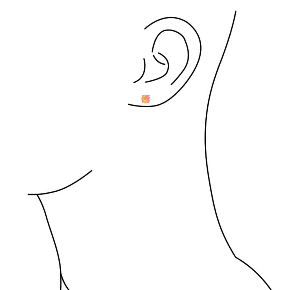 Golden Created Opal Round Solitaire Stud Earrings 14K Gold 6MM Birthstone