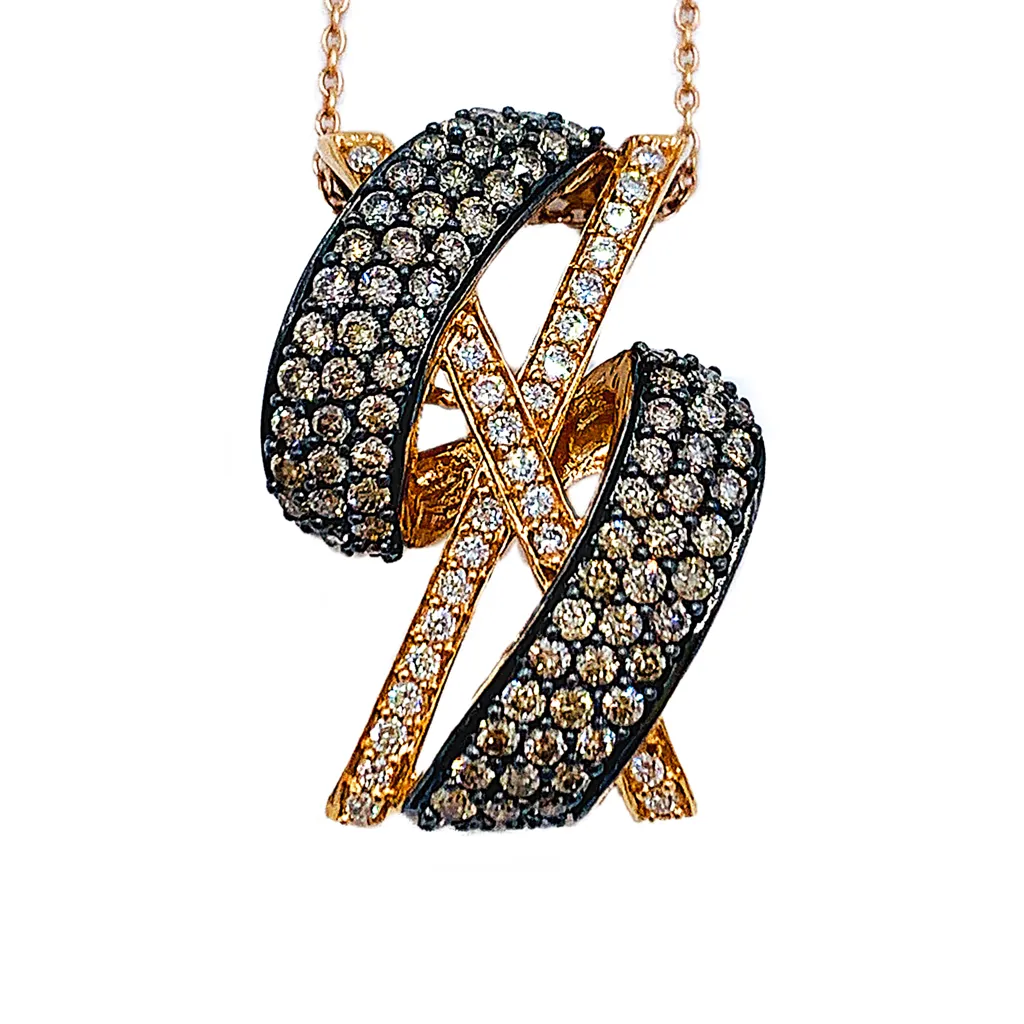 LeVian 14kt strawberry gold necklace 1.11 ctw chocolate and vanilla diamonds