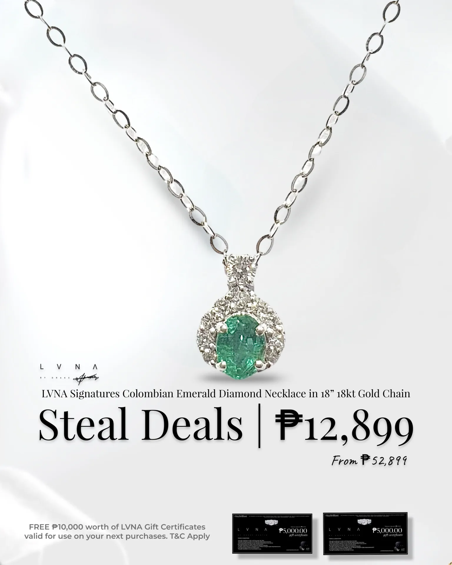 #LVNA2024 | LVNA Signatures Colombian Emerald Diamond Necklace in 18” 18kt Gold Chain