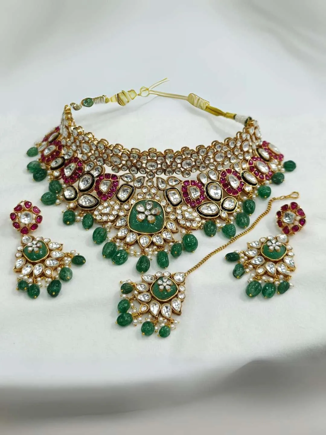 Mossanite Pumpkin Beads Bridal Choker Necklace Set