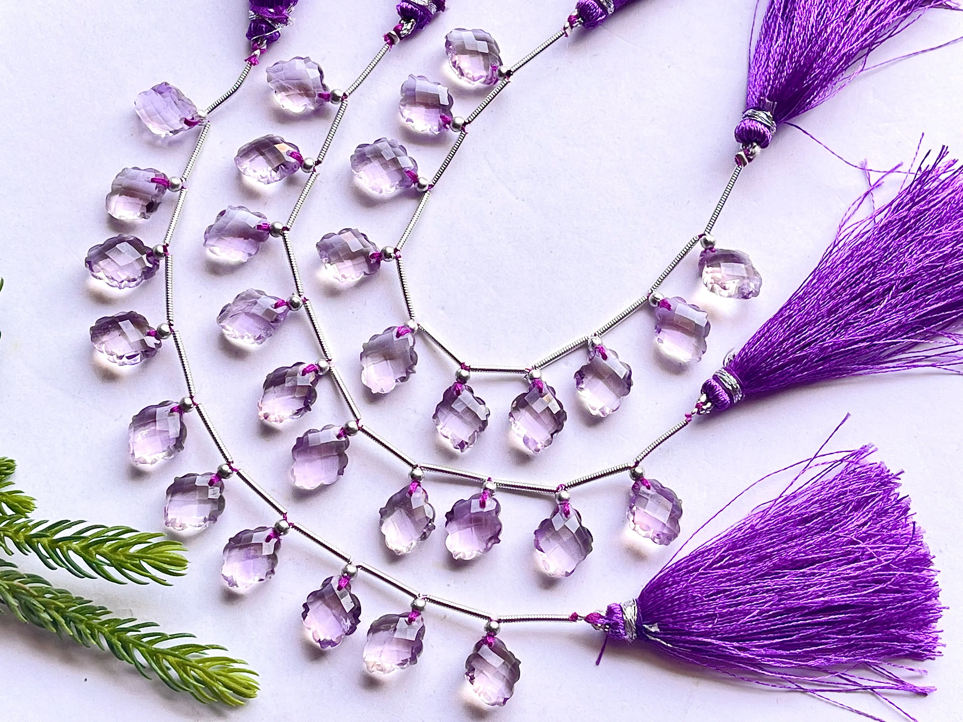 Natural Pink Amethyst Flower Carving Briolette Beads