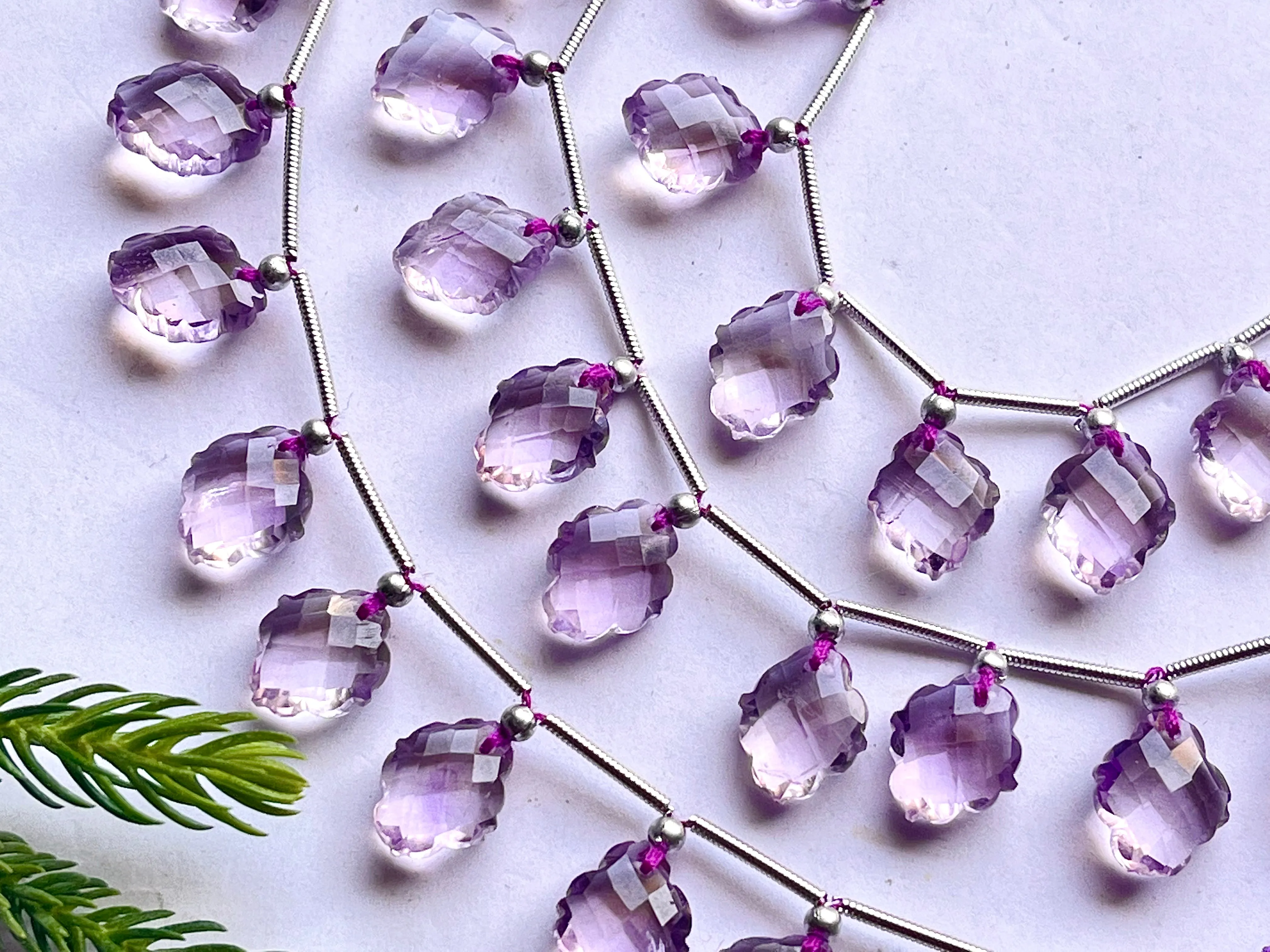 Natural Pink Amethyst Flower Carving Briolette Beads