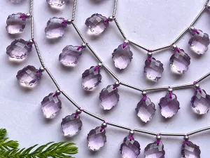 Natural Pink Amethyst Flower Carving Briolette Beads