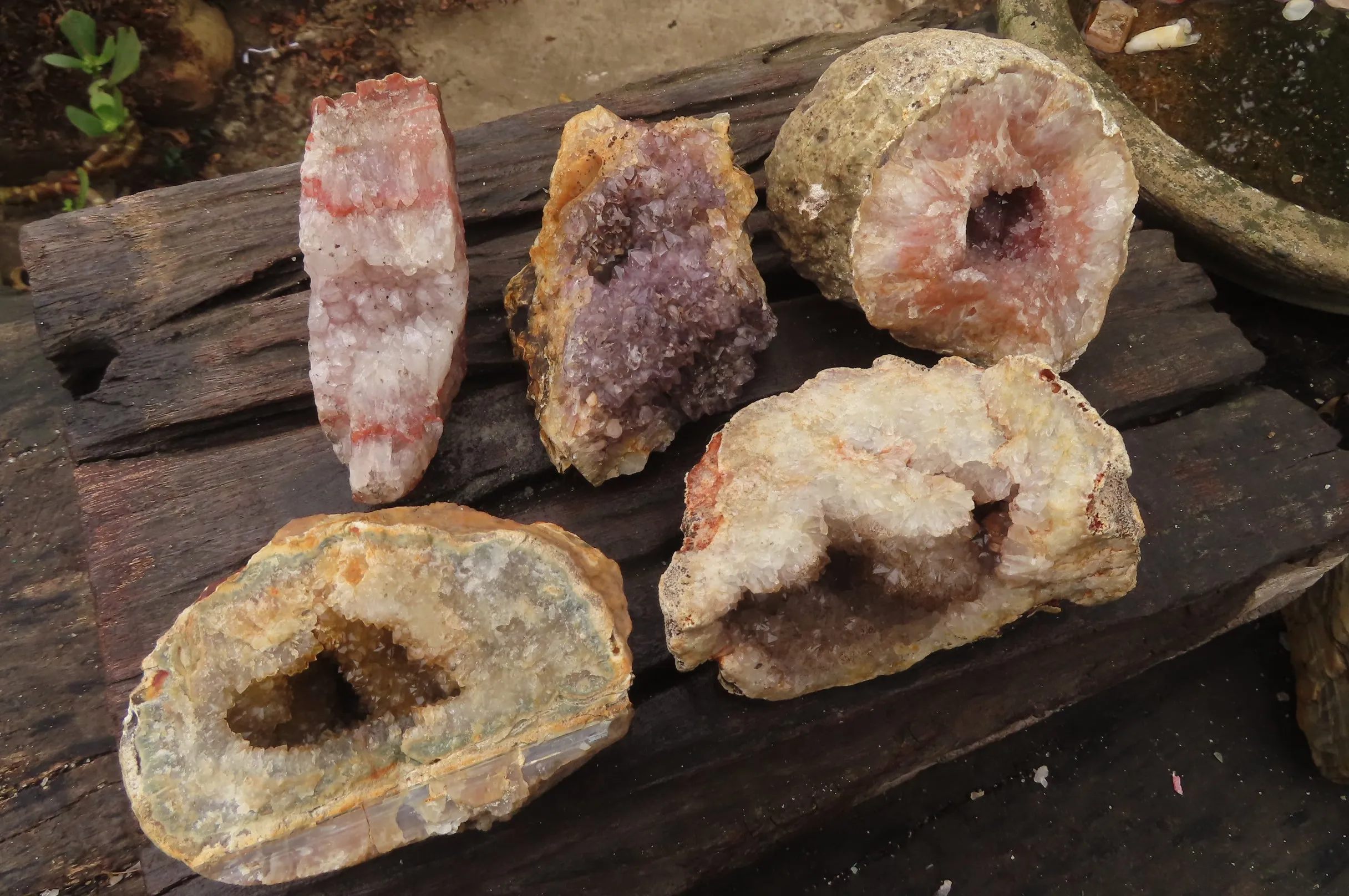 Natural Unusual Red Zululand Agate and Amethyst Geodes x 5 From South Africa