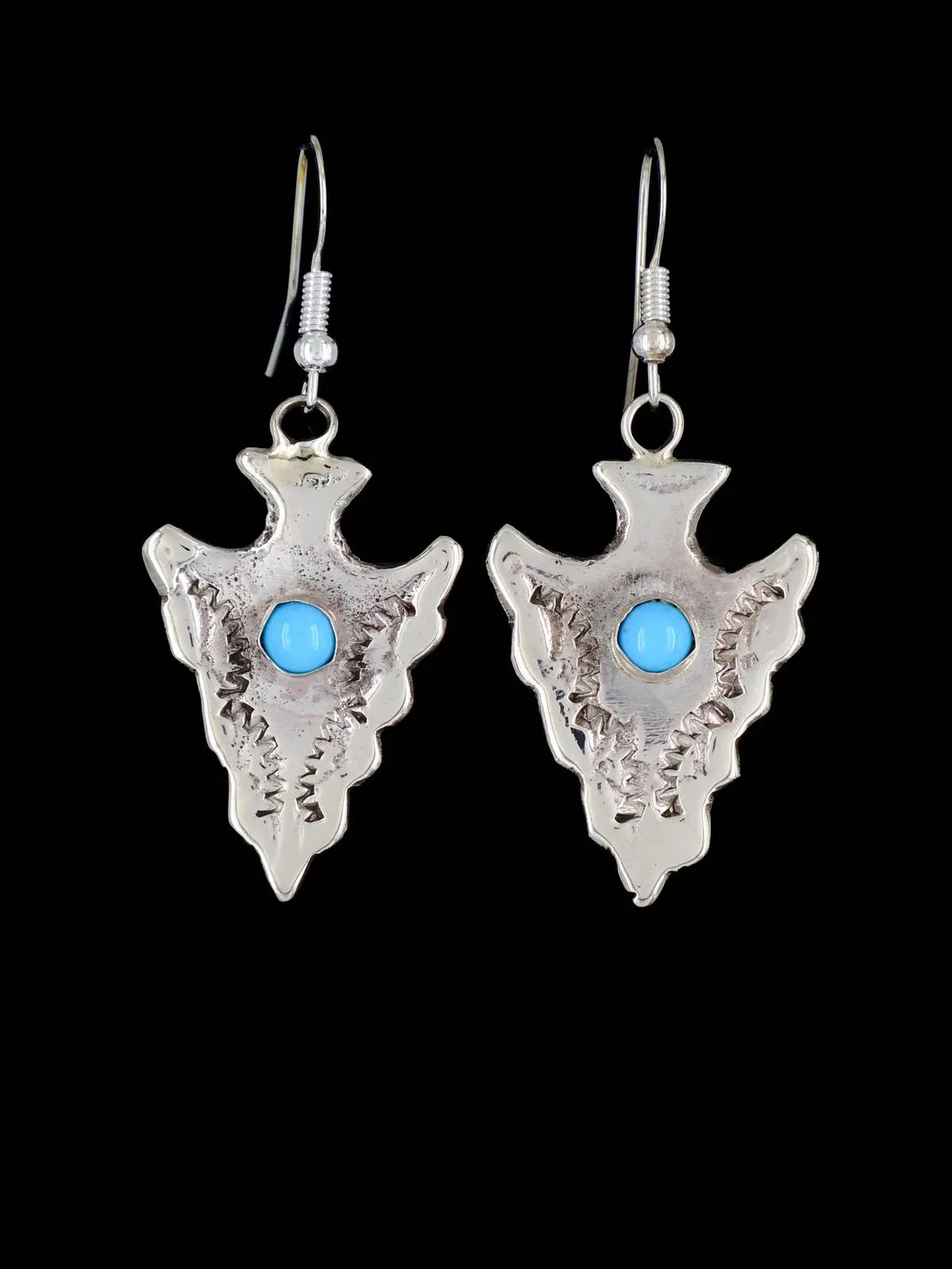 Navajo Sterling Silver Turquoise Arrowhead Dangle Earrings