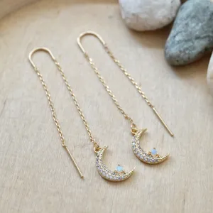 Opal Crescent Moon Threader Earrings
