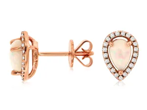 Pear Shaped Opal and Diamond Halo Earrings