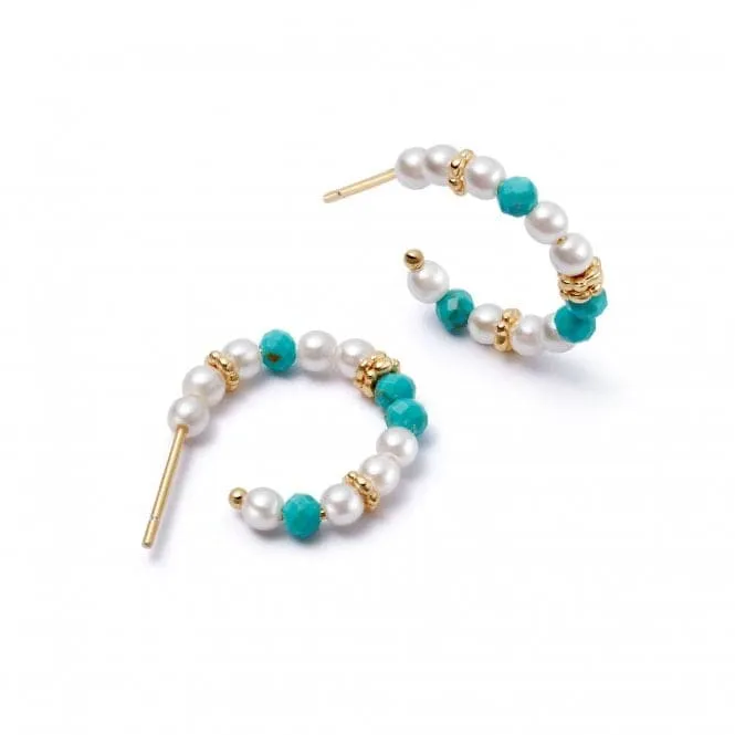 Pearl & Turquoise Midi Hoops 18ct Gold Plated Earrings SE10_GP