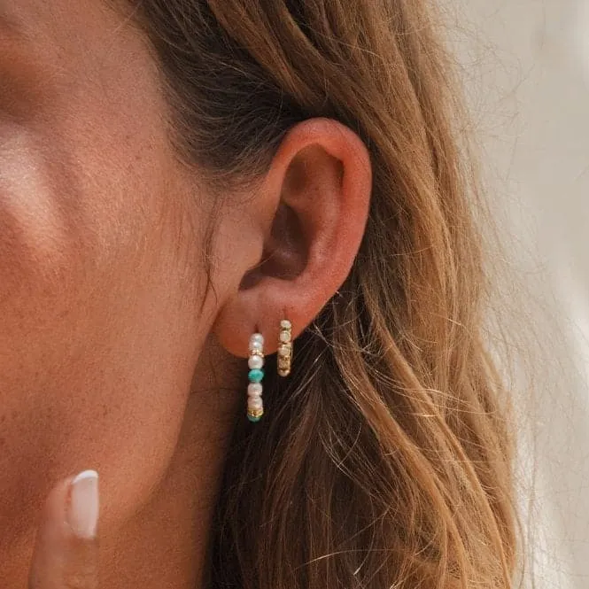 Pearl & Turquoise Midi Hoops 18ct Gold Plated Earrings SE10_GP