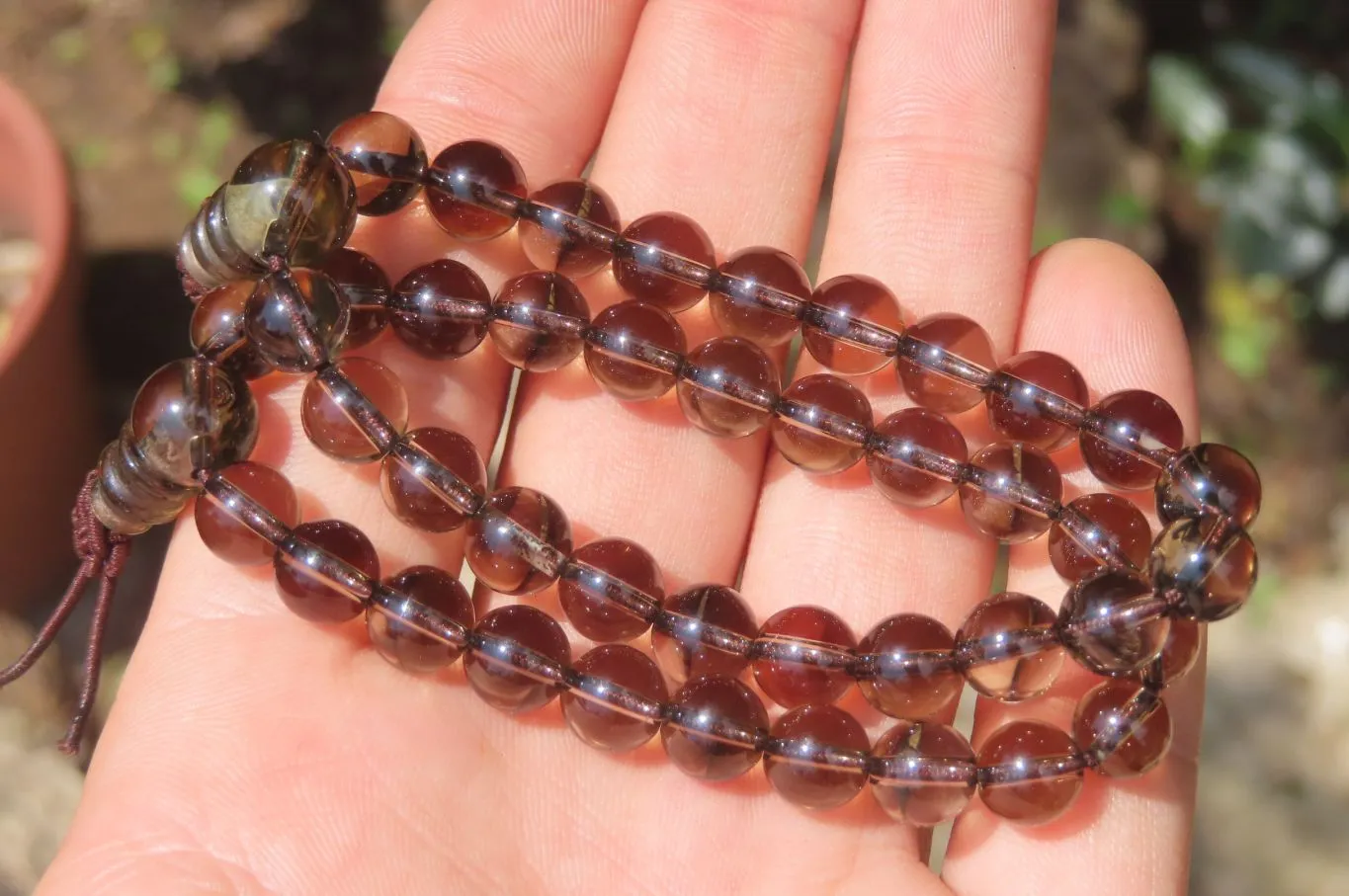 Polished Clear Smokey Quartz Beaded Stretch Bracelet - Sold Per Item - From Madagascar